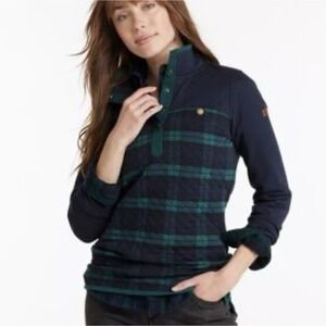 L L Bean Quilted Tunic Black Watch Plaid Mock Neck XL Gorpcore Heritage Snap